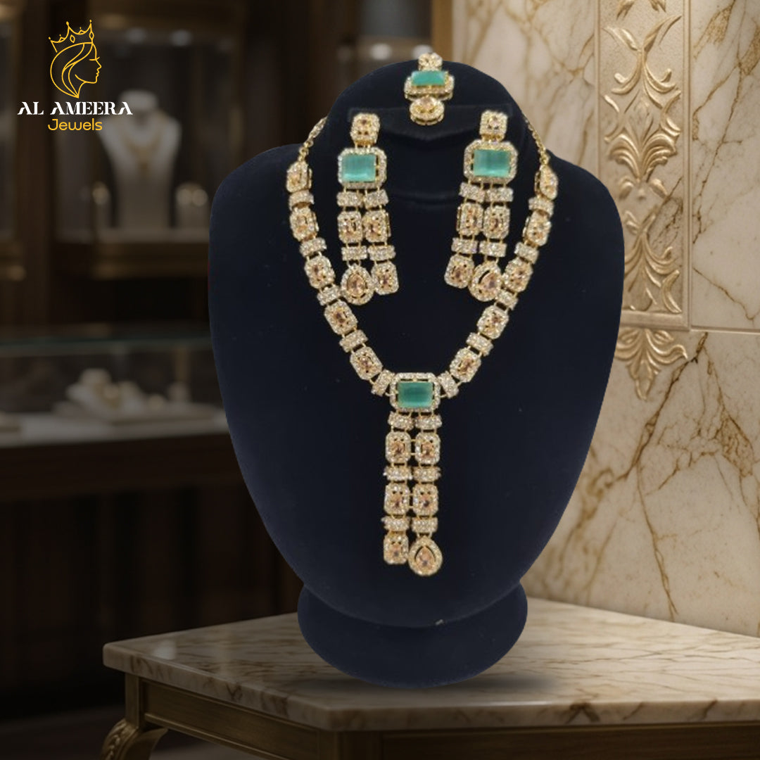Mint Green Square-Cut Regal Mala Set